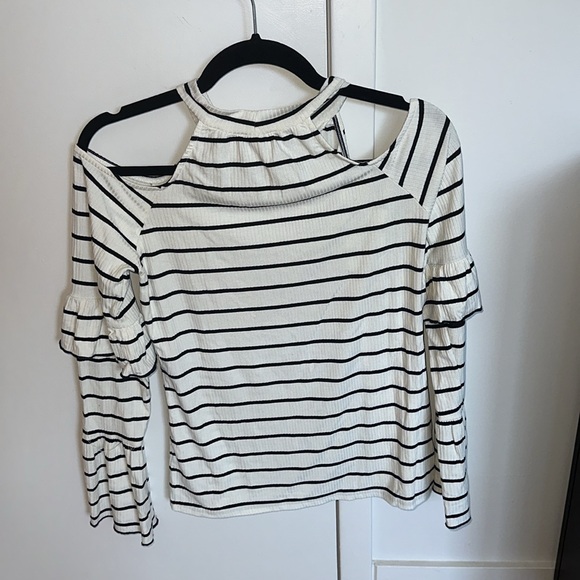 Scripted Long-sleeve Striped Shirt, Flare Cuff, Cut-out Shoulder, Fitted Size S - Picture 4 of 4